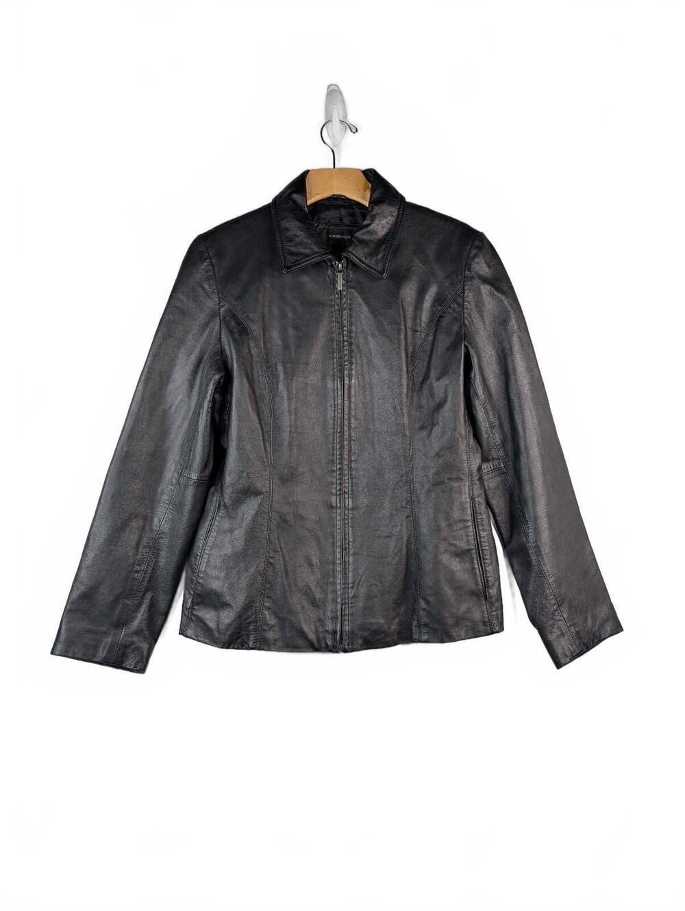VTG 90's Colebrook Black Leather Jacket with Clean Minimalist Silhouette Size M
